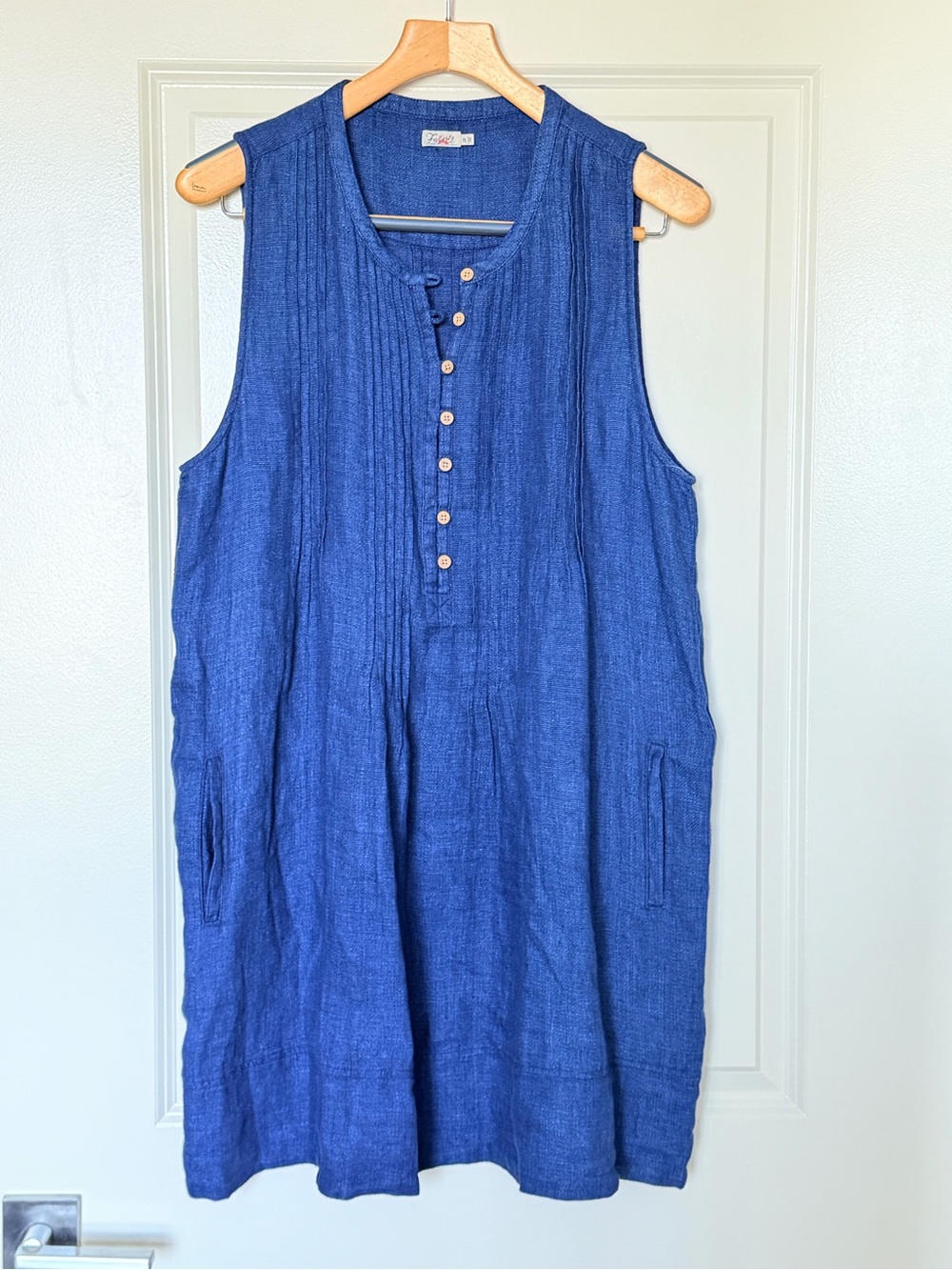 Faherty Isha Indigo Linen Pintuck Dress XL NWOT